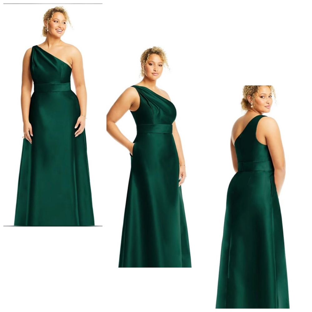 NWT Alfred Sung One Shoulder Hunter Green Dress Size 18